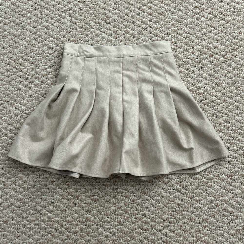 Beige/Tan pleated mini skirt with shorts